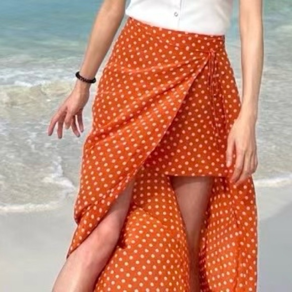 Mango Orange Polka Dot Maxi Skirt